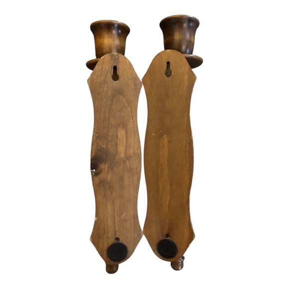 Vintage Turned Wood Candlestick Wall Sconces - Picture 3 of 3